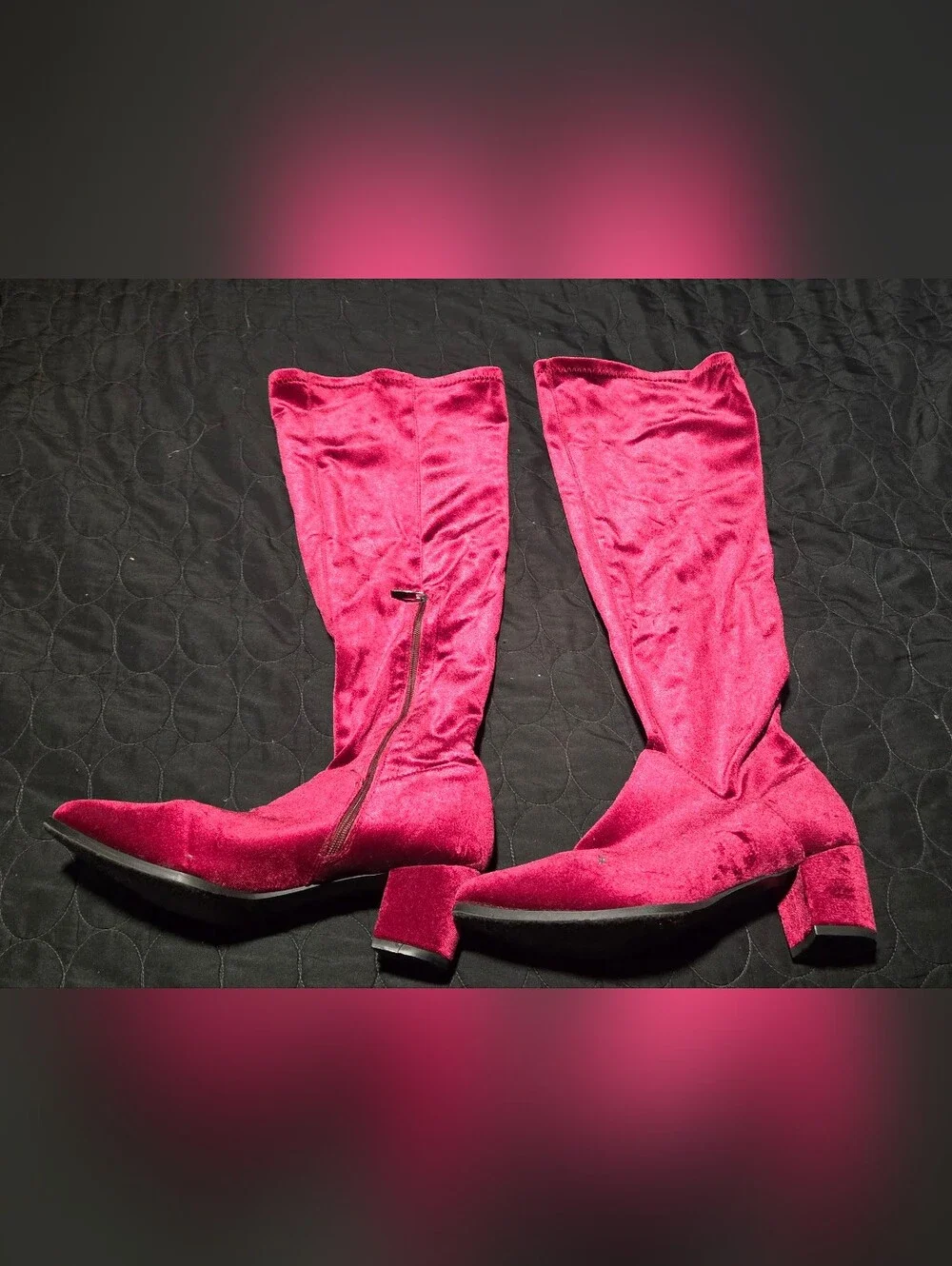 Womens Velvet Knee-High Boots - Pink